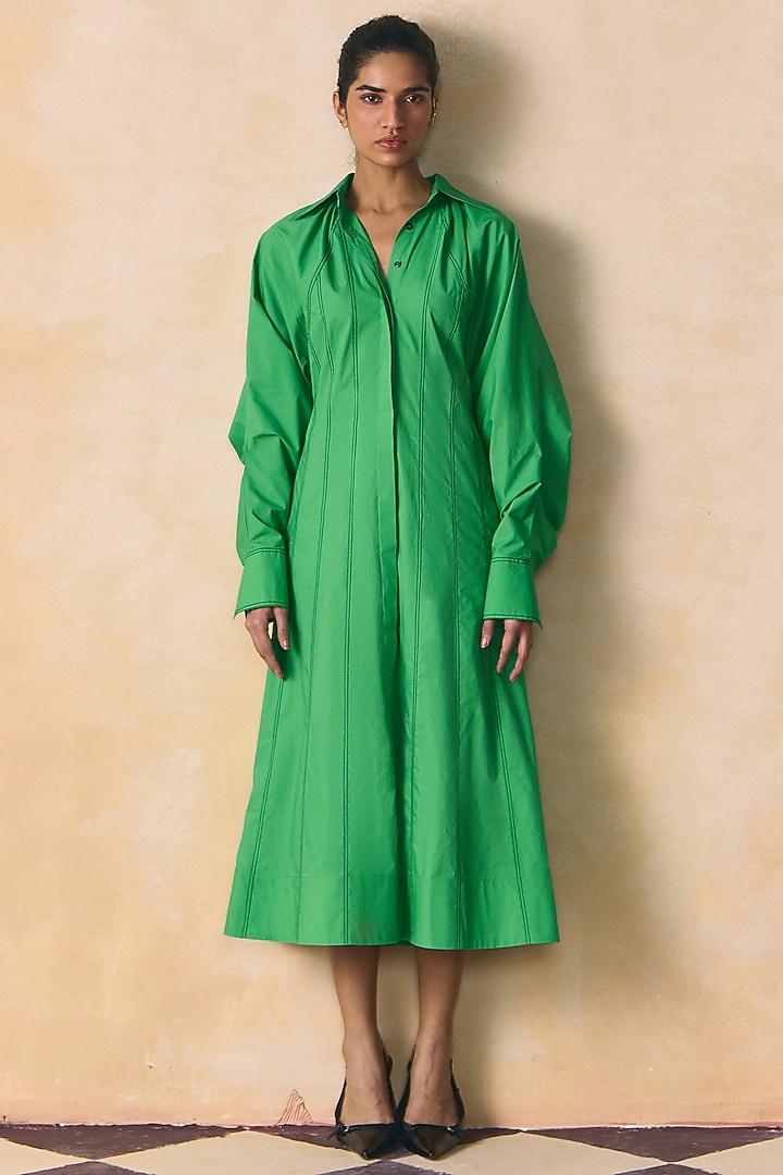 Green Cotton Poplin Summer Shirt Dress by Zwaan at Pernia's Pop Up Shop