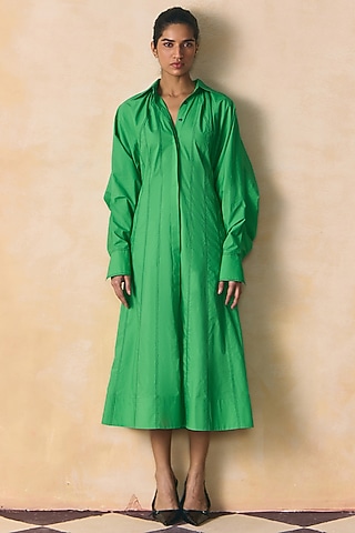dark green work dress Allegra K Elegant Short Puff Sleeve V Neck A-Line Zipper Side Office Dress, Dark Green / M