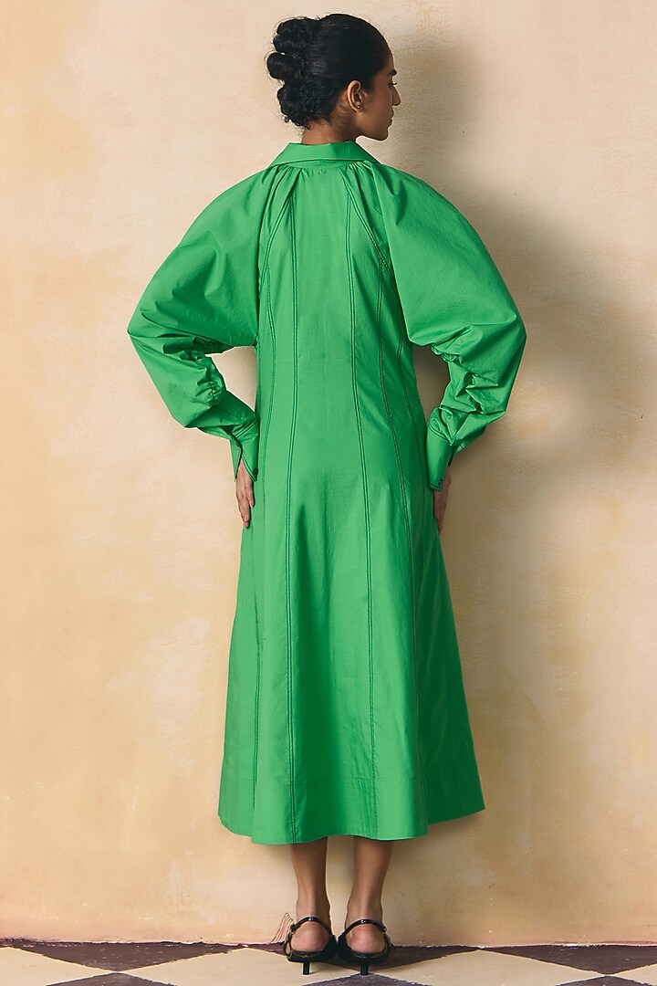 Green Cotton Poplin Summer Shirt Dress by Zwaan at Pernia's Pop Up Shop