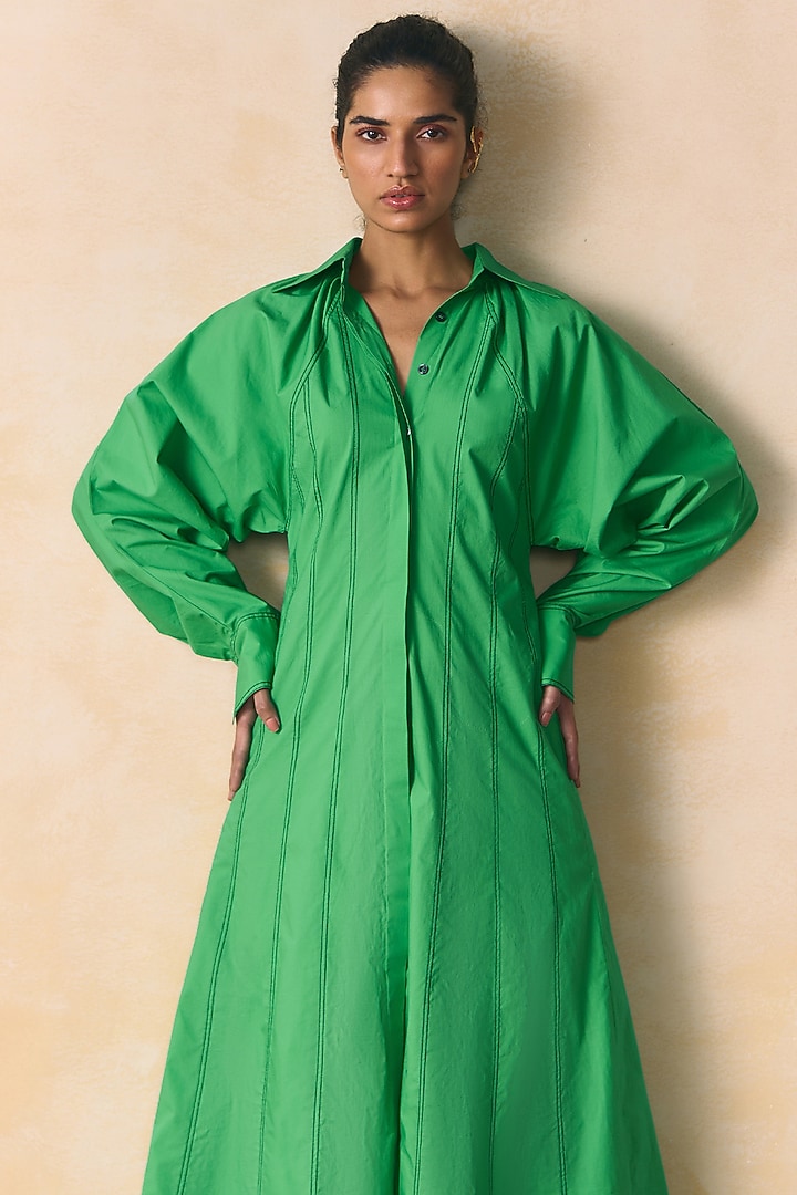 Green Cotton Poplin Summer Shirt Dress by Zwaan at Pernia's Pop Up Shop