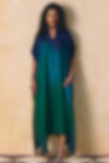 Blue & Green Silk Printed Ombre Vacation Dress by Zwaan at Pernia's Pop Up Shop