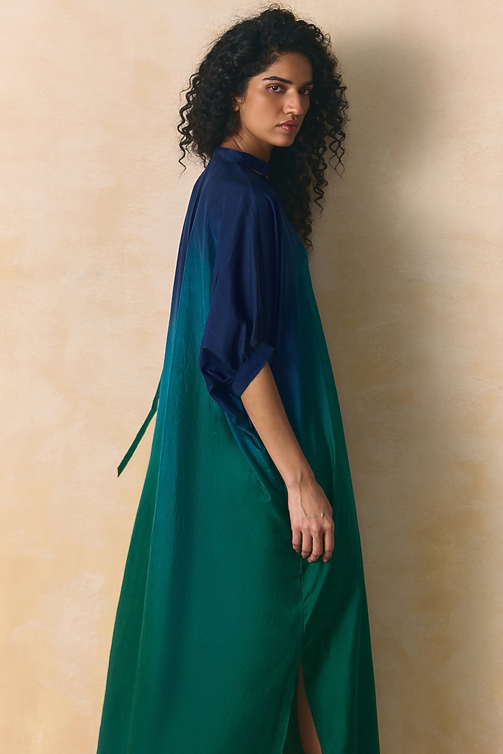 Blue & Green Silk Printed Ombre Vacation Dress by Zwaan at Pernia's Pop Up Shop