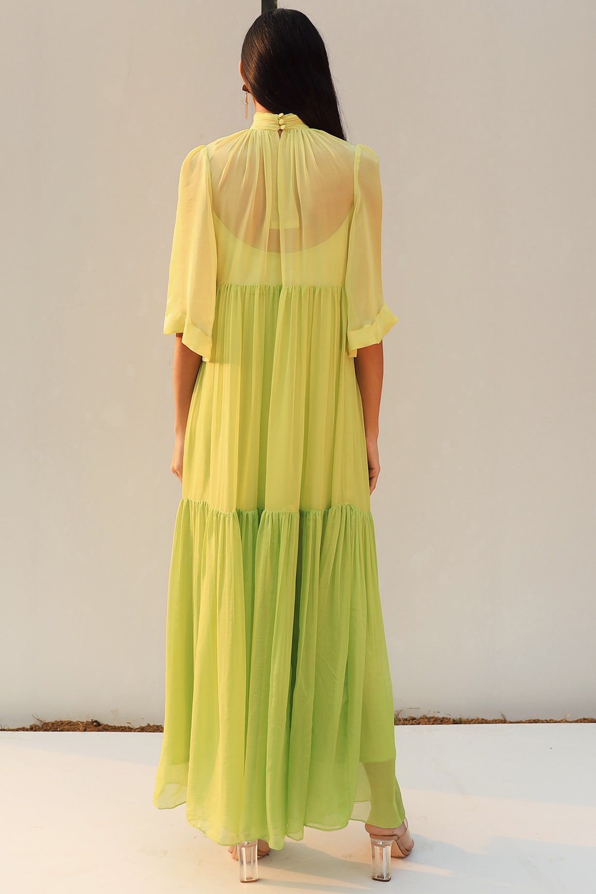 Citrus Color Blocked Tiered Dress With Inner Dress by Zwaan