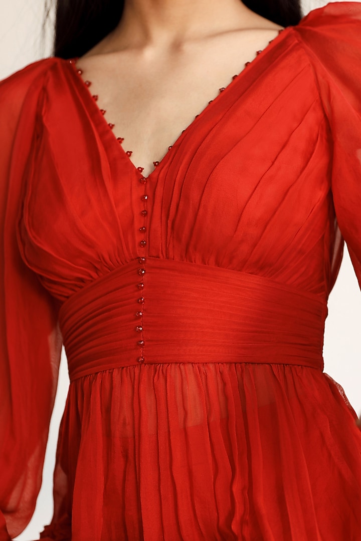 Red Silk & Chiffon Co-ord Set by Zwaan at Pernia's Pop Up Shop