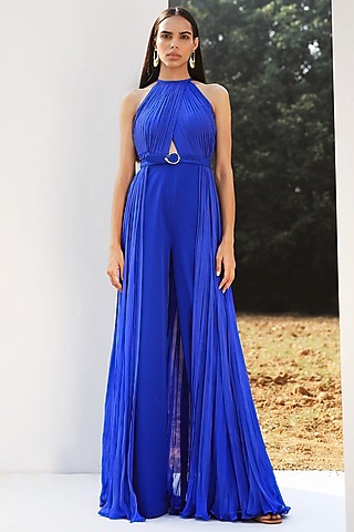 Royal Blue Draped Jumpsuit by Zwaan