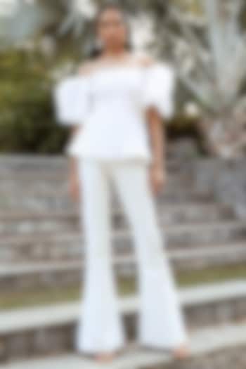 White Bell Bottom Pant Set by Zwaan at Pernia's Pop Up Shop