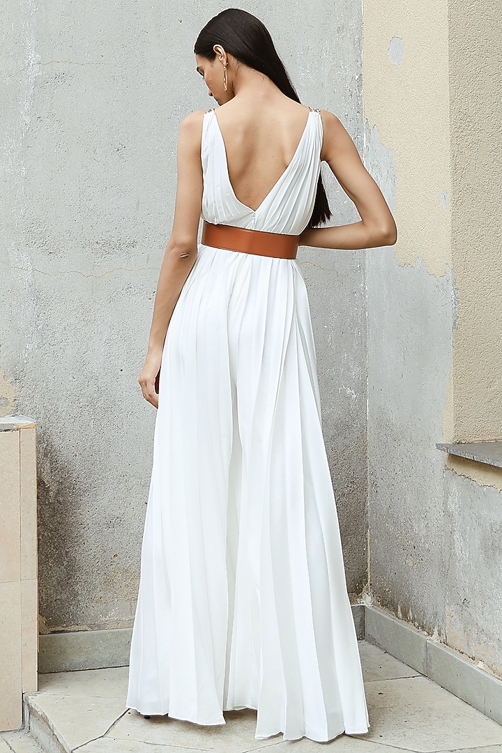 White Pleated Jumpsuit by Zwaan at Pernia's Pop Up Shop