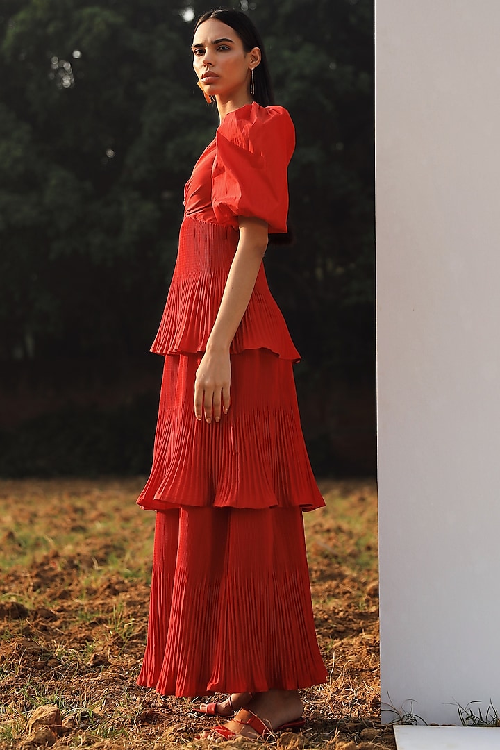 Red Taffeta Tiered Dress by Zwaan