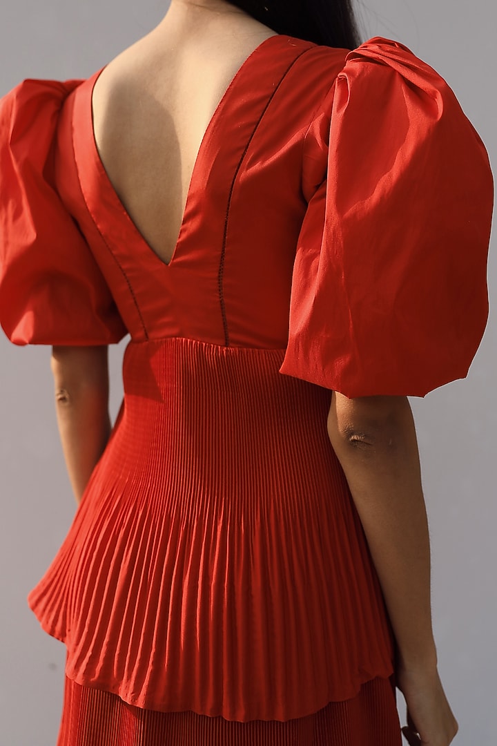 Red Taffeta Tiered Vacation Dress by Zwaan at Pernia's Pop Up Shop