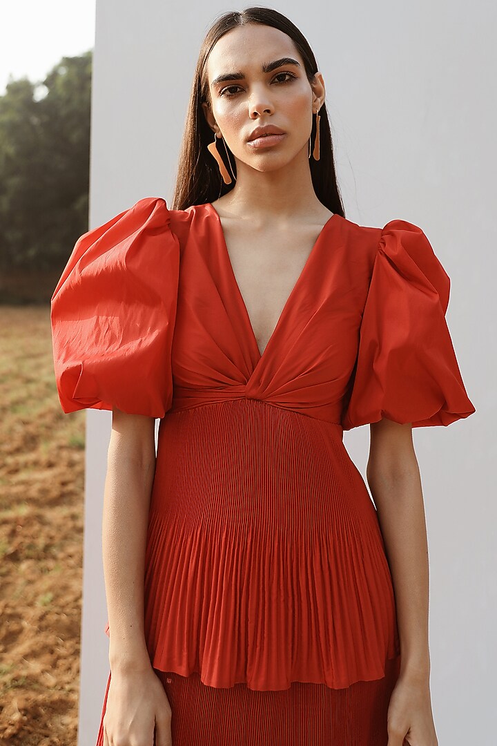 Red Taffeta Tiered Vacation Dress by Zwaan at Pernia's Pop Up Shop