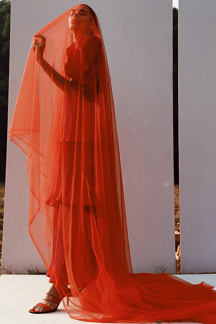 Red Taffeta Tiered Vacation Dress by Zwaan at Pernia's Pop Up Shop