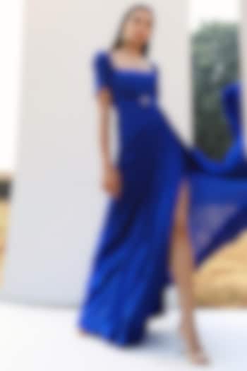 Royal Blue Draped Gown by Zwaan