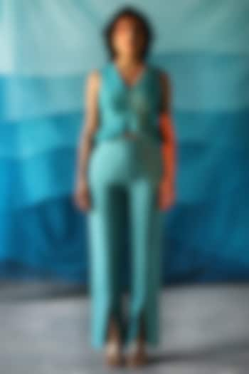 Teal Blue Cotton Linen Pant Set by Zwaan at Pernia's Pop Up Shop