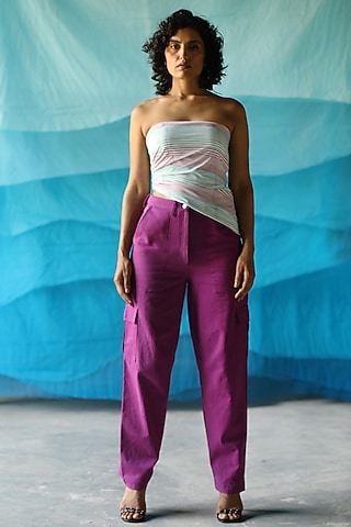 Purple Cotton Twill Pant Set by Zwaan