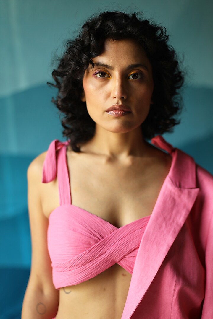 Pink Cotton Linen Blazer Set by Zwaan at Pernia's Pop Up Shop