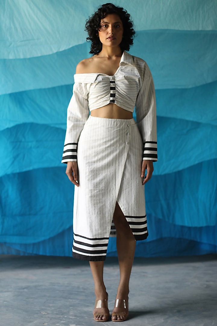 White Cotton Poplin Skirt Set by Zwaan