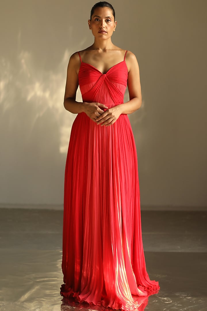 Reddish Pink Draped Gown by Zwaan