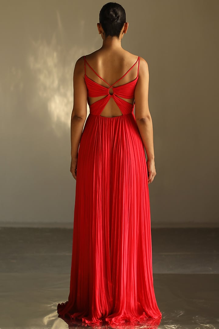 Reddish Pink Draped Gown by Zwaan at Pernia's Pop Up Shop