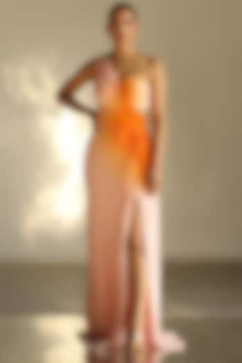 Orange & Baby Pink Ombre Gown by Zwaan