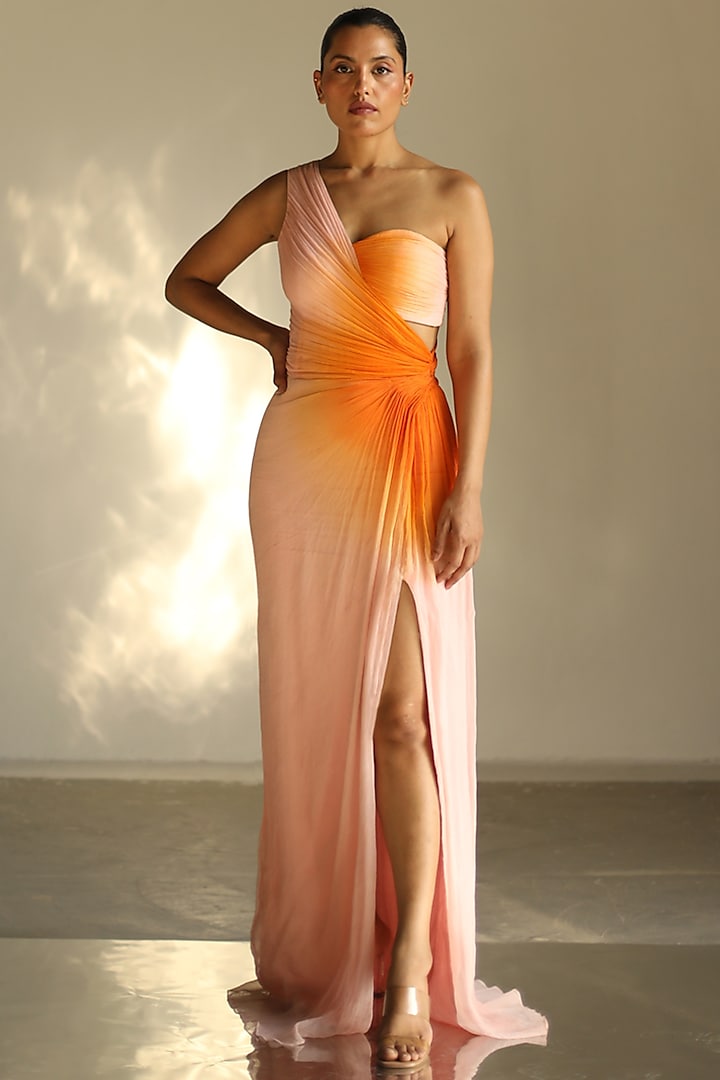 Orange & Baby Pink Ombre Gown by Zwaan
