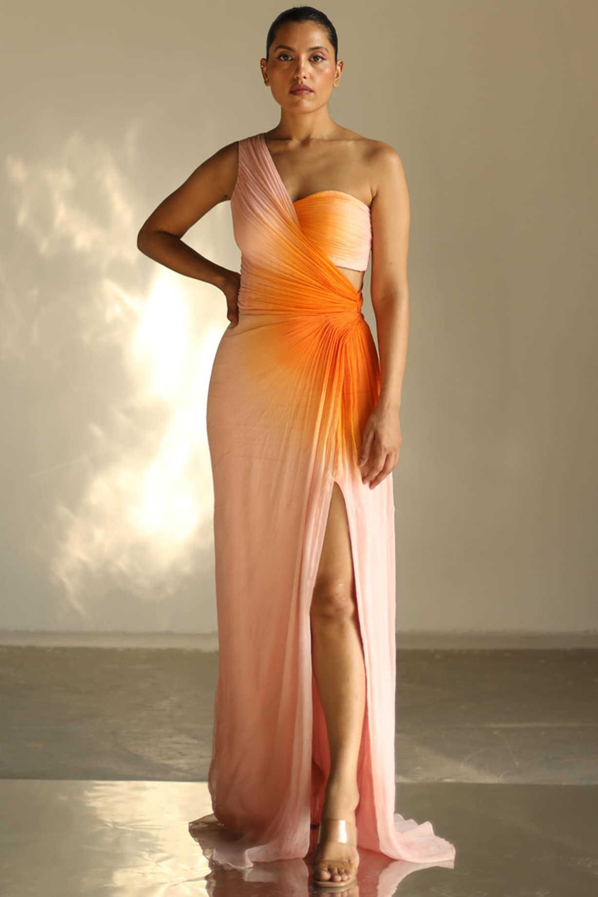 strapless open back dress The Serena Maxi Dress in Bright Orange