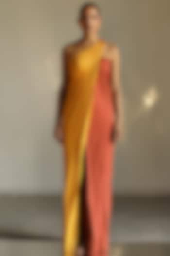 Yellow & Brown One-Shoulder Dress by Zwaan