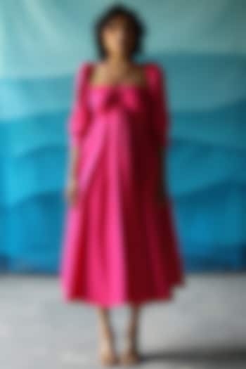 Hot Pink Cotton Satin Dress by Zwaan
