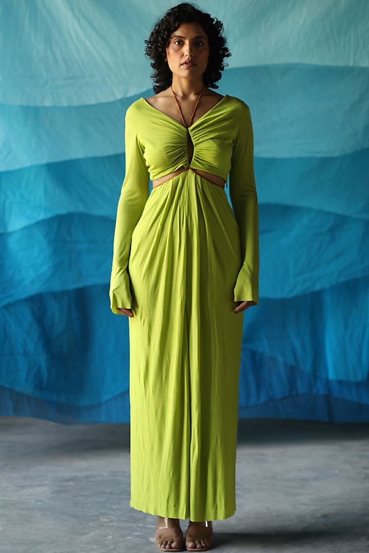 Citrus Green Viscose Knit Dress by Zwaan