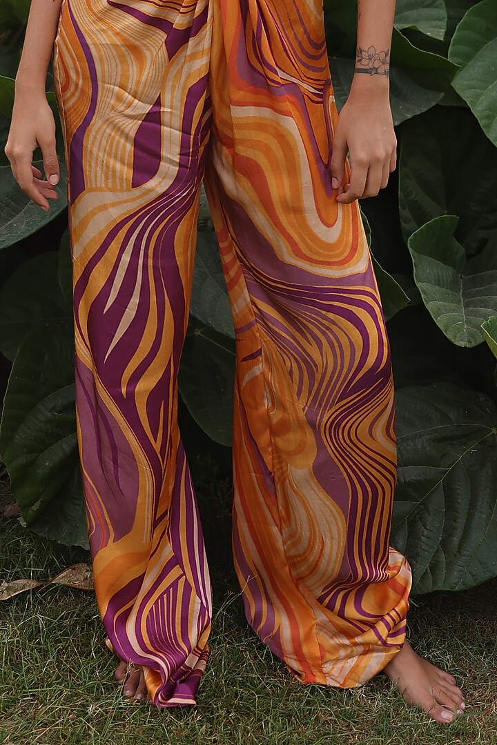 Orange & Purple Viscose Modal Satin Printed Jumpsuit by Zwaan at Pernia's Pop Up Shop