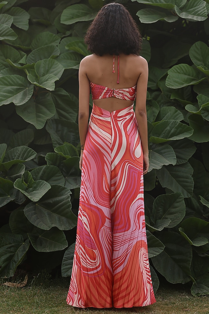 Red Poly Armani Satin Printed Draped Vacation Dress by Zwaan at Pernia's Pop Up Shop