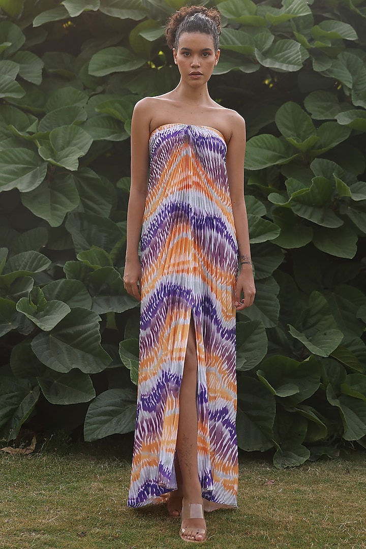 Multi-Colored Poly Armani Satin Printed Dress by Zwaan at Pernia's Pop Up Shop