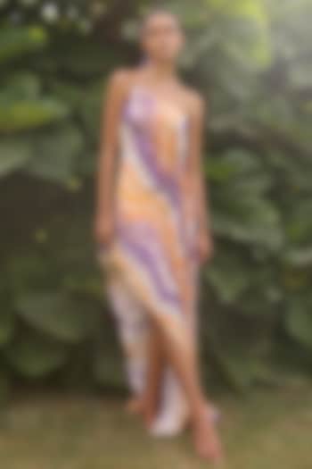Multi-Colored Viscose Modal Satin Digital Printed Asymmetric Dress by Zwaan