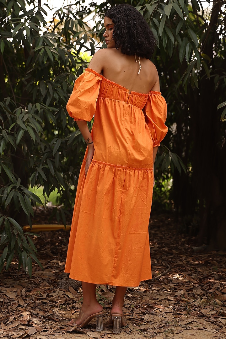 Orange Cotton Poplin Tiered Off-Shoulder Summer Dress by Zwaan at Pernia's Pop Up Shop