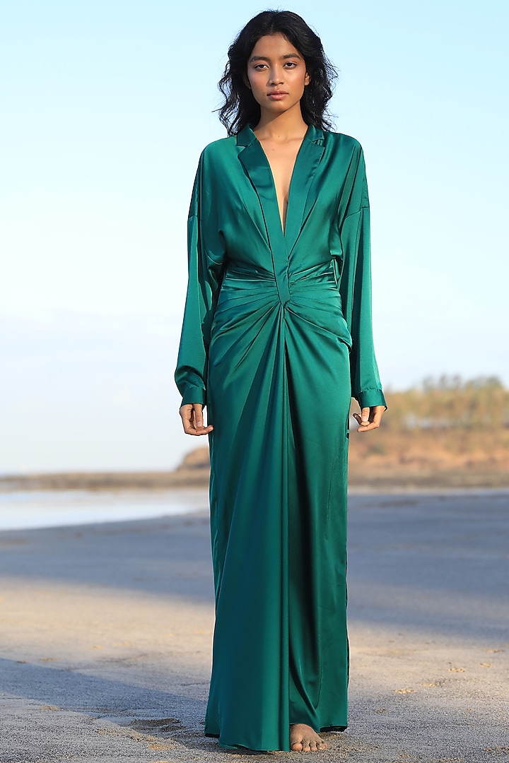 Green Kimono Shirt Dress Design by Zwaan at Pernia's Pop Up Shop 2023