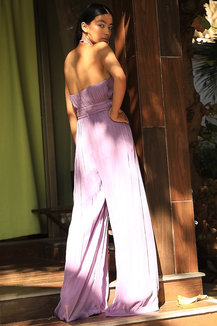Purple Chiffon Pleated Jumpsuit by Zwaan at Pernia's Pop Up Shop