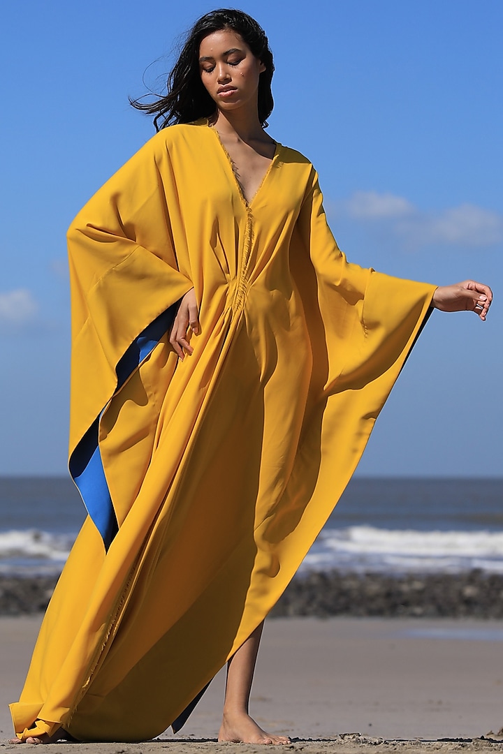 Yellow Crepe Kaftan Dress by Zwaan