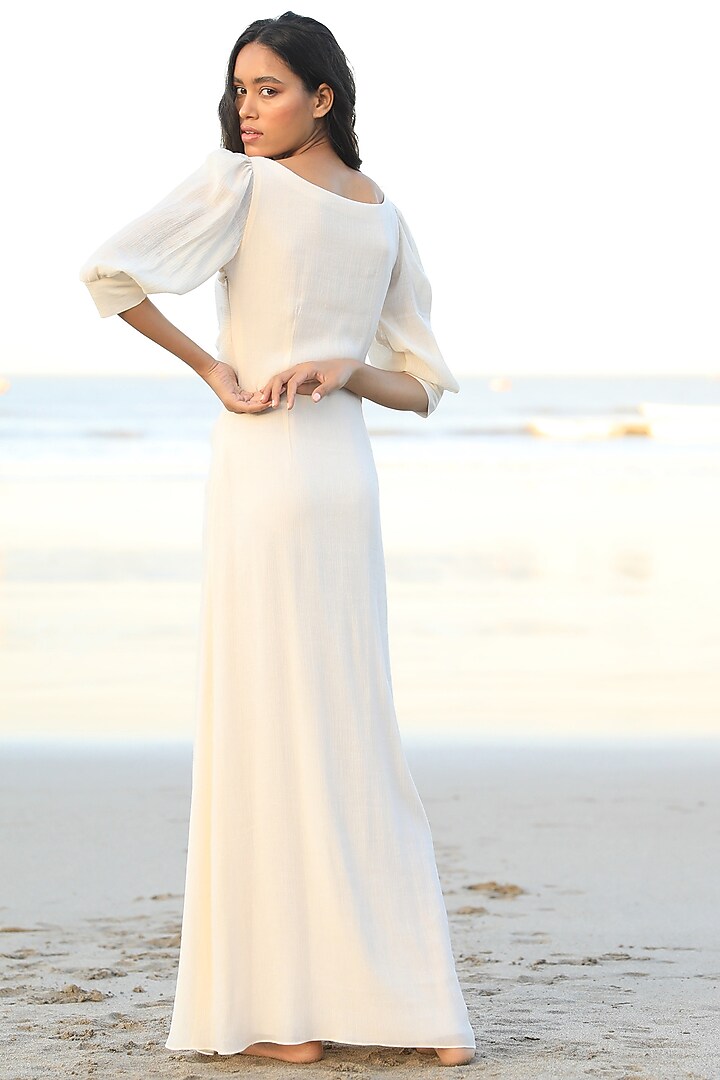 Ivory Textured Cotton Shirt Dress by Zwaan at Pernia's Pop Up Shop