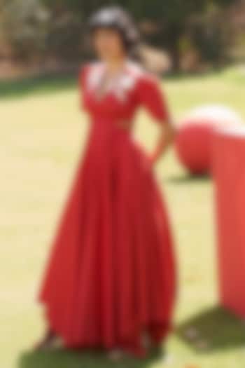 Red Cotton Satin Embroidered Handkerchief Vacation Dress by Zwaan at Pernia's Pop Up Shop