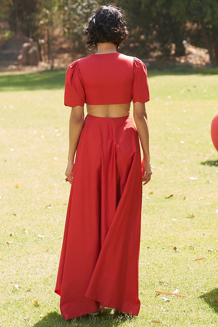 Red Cotton Satin Embroidered Handkerchief Vacation Dress by Zwaan at Pernia's Pop Up Shop