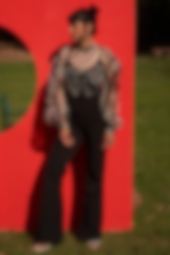 Black Crepe High-Waist Flared Pants by Zwaan at Pernia's Pop Up Shop