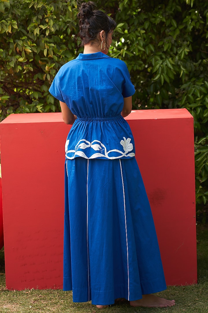 Blue Cotton Satin A-line Paneled Skirt by Zwaan at Pernia's Pop Up Shop