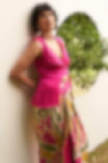 Pink Linen Satin Wrap Top by Zwaan at Pernia's Pop Up Shop
