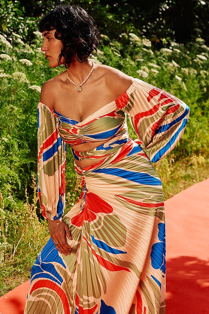 Multi-Colored Armani Satin Off-Shoulder Top by Zwaan at Pernia's Pop Up Shop
