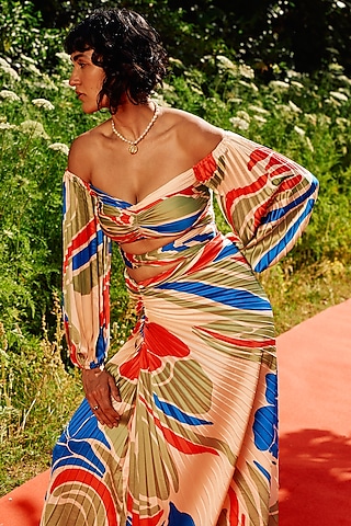 Multi-Colored Armani Satin Off-Shoulder Top by Zwaan
