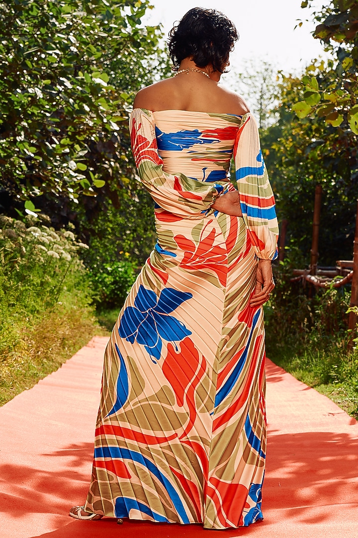 Multi-Colored Armani Satin Pleated A-line Skirt by Zwaan at Pernia's Pop Up Shop