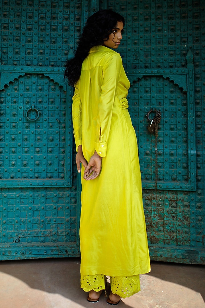 Kiwi Lime Double Cotton Cutwork Embroidered Co-Ord Set by Zwaan at Pernia's Pop Up Shop