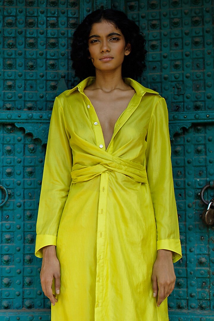 Kiwi Lime Double Cotton Cutwork Embroidered Co-Ord Set by Zwaan at Pernia's Pop Up Shop