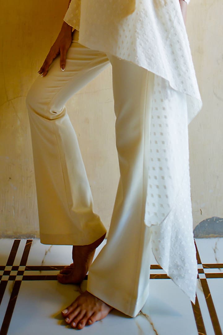 Ivory Banana Crepe Flared Pant Set by Zwaan at Pernia's Pop Up Shop