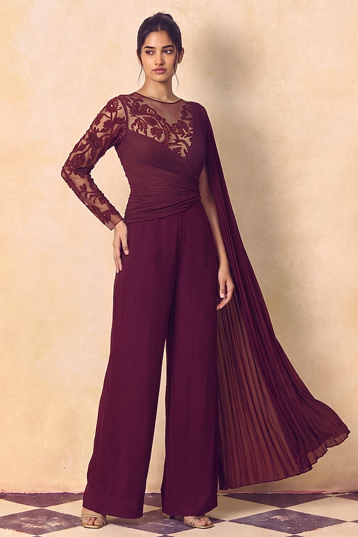 White Tabby Silk Embellished Jumpsuit by Zwaan at Pernia's Pop Up Shop