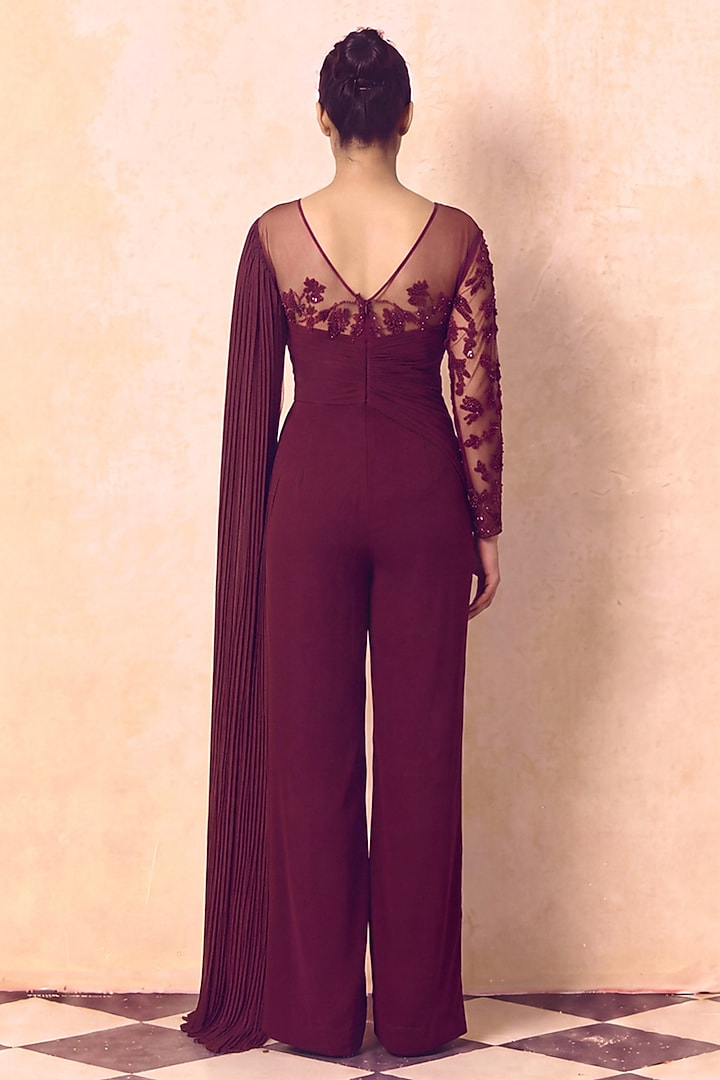 White Tabby Silk Embellished Jumpsuit by Zwaan at Pernia's Pop Up Shop